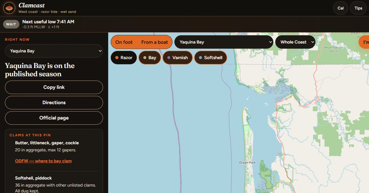 Clamcast west-coast clam map
