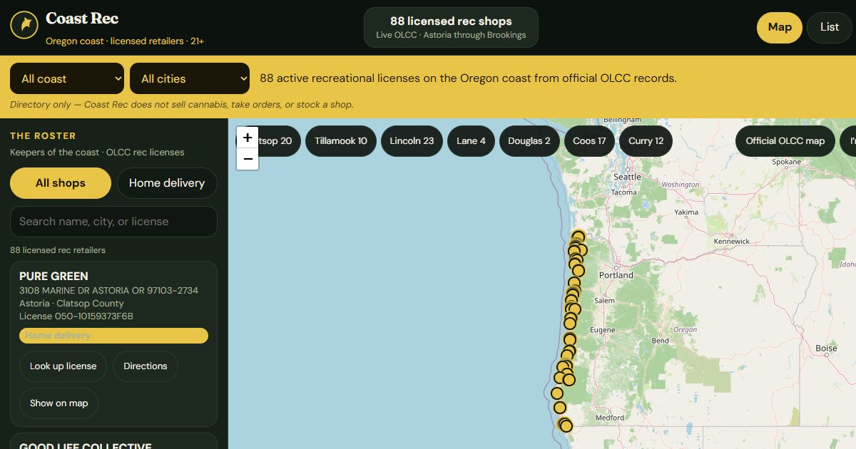 Coast Rec licensed shops on the Oregon coast